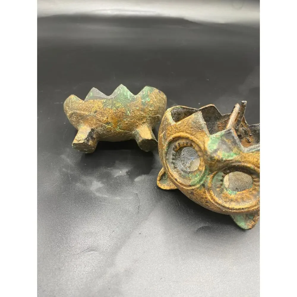 1960s Vintage Japanese Cast Gold Gilt Iron Owl Candle Incense Holder